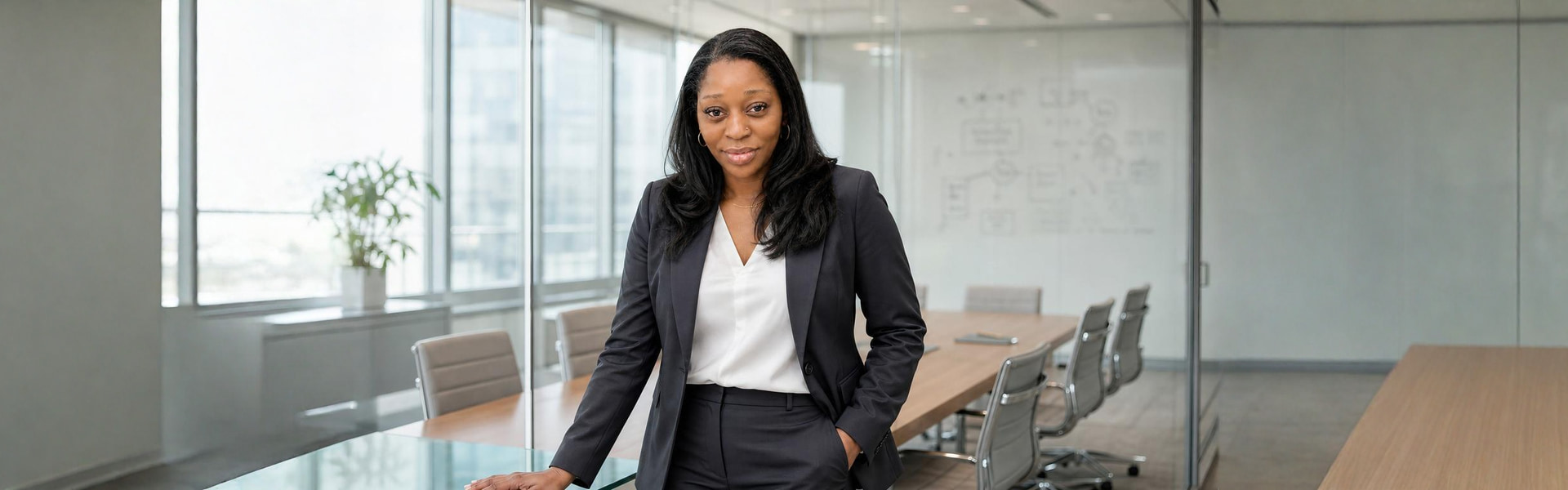 Shannon D. Smith in a glass-walled conference room
